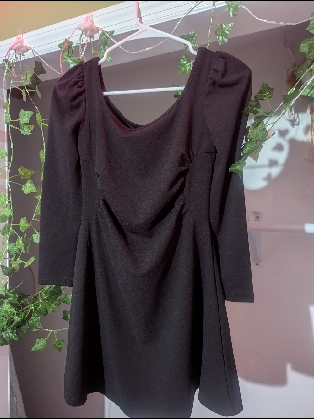 Girls SHEIN Black Puff-Sleeve Mini Dress
